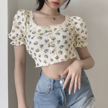 Vintage Square Neck Short Sleeve T-Shirt  PL52388