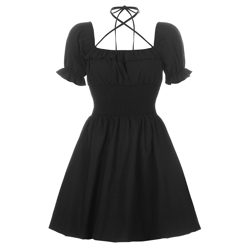 Vintage Square Neck Short Sleeve Dress  PL52389