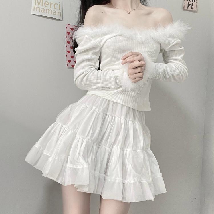 Sexy white fur coat + short skirt PL51727