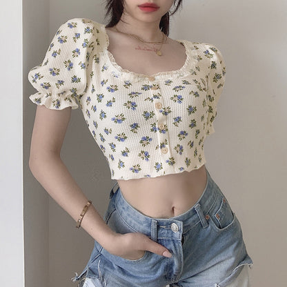 Vintage Square Neck Short Sleeve T-Shirt  PL52388