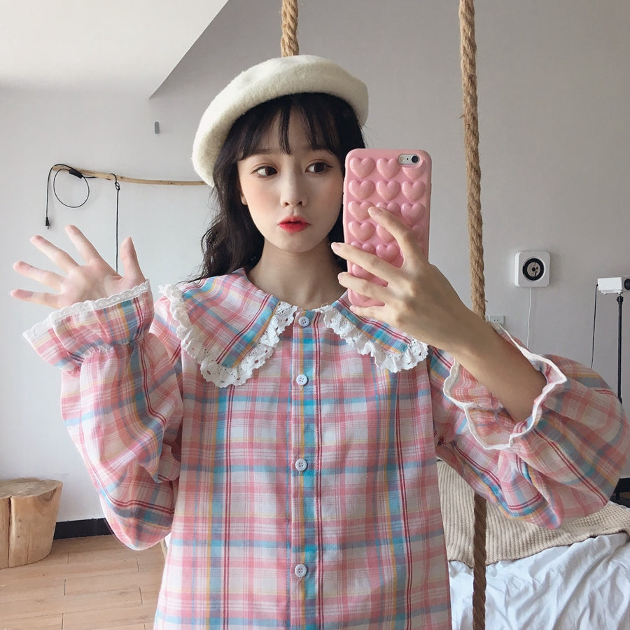 Pastelloves doll collar plaid shirt PL21066