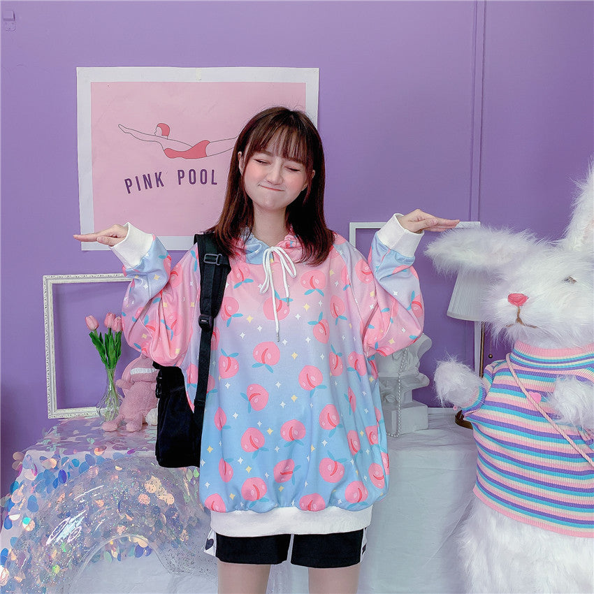 Peach Print Bat Sleeve Hoodie PL20883