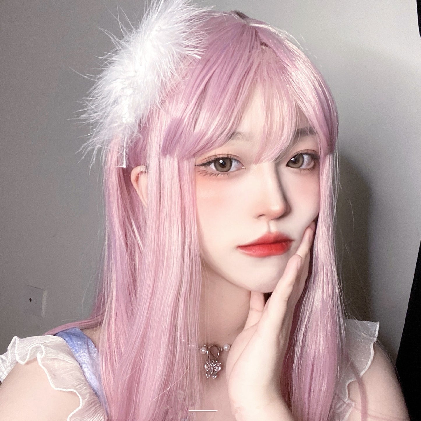 Pink long straight wig PL50517