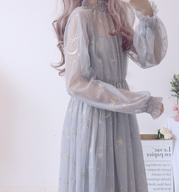 Lolita Stars Mesh Long Sleeve Dress PL20342