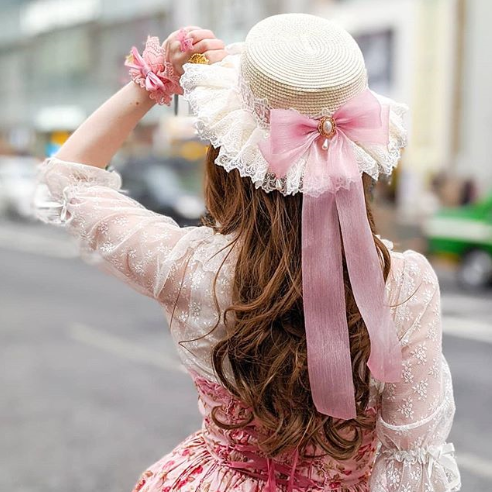 Lolita lace bow straw hat PL21188