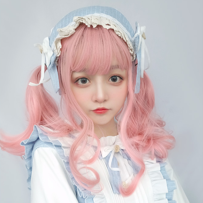 Cute pink long curly wig PL50321