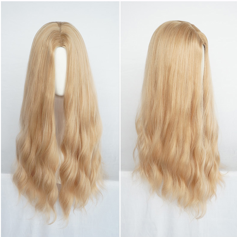 Golden long curly wig PL50344