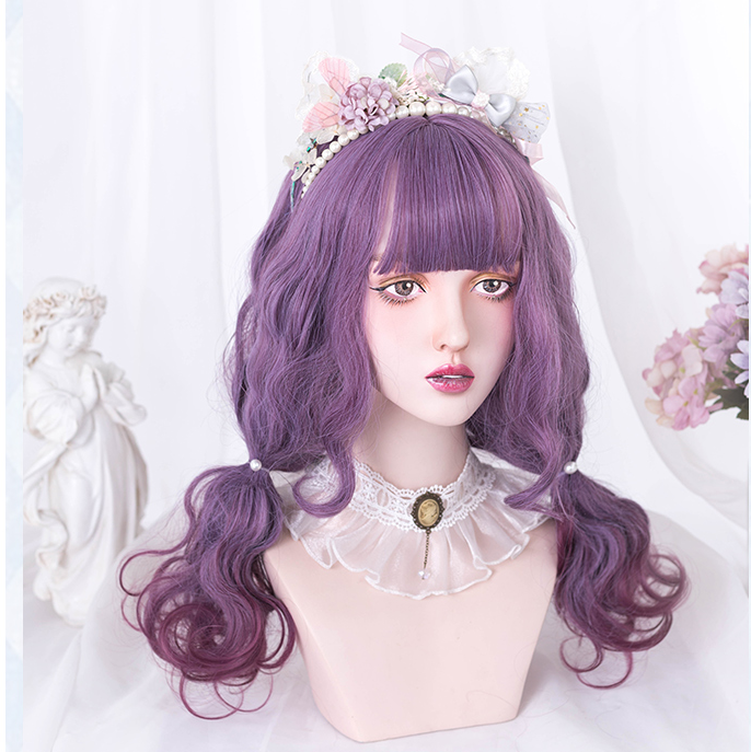 Purple long curly wig PL50482