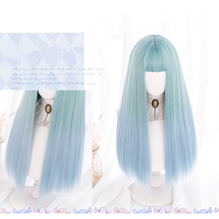 Blue long straight wig PL50521