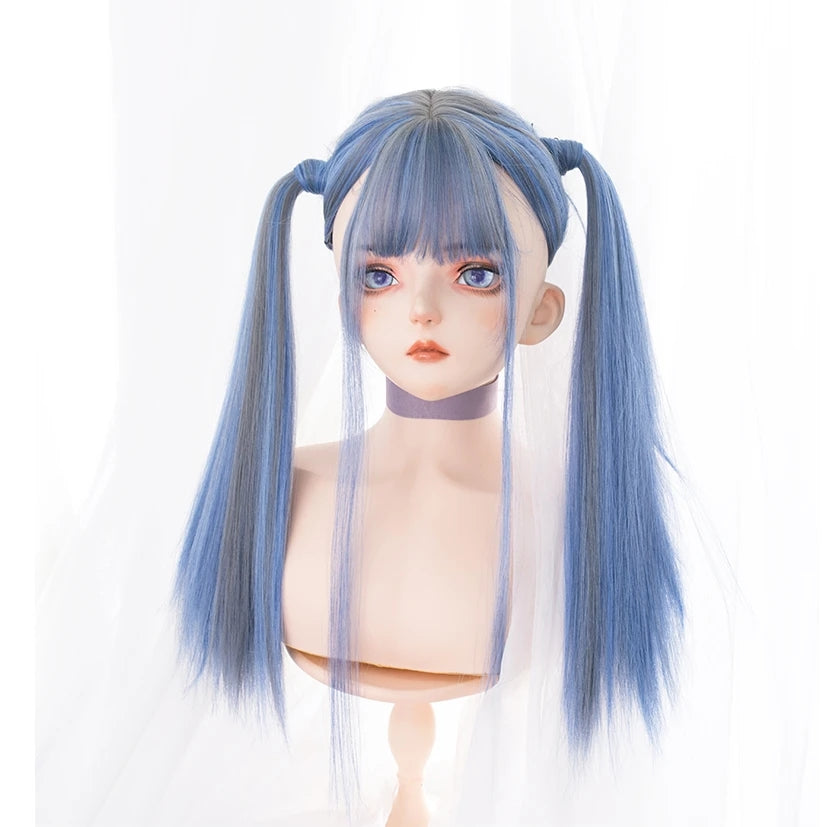 Blue long straight wig PL50622