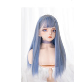Blue long straight wig PL50622