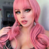 Pink long curly wig PL50693