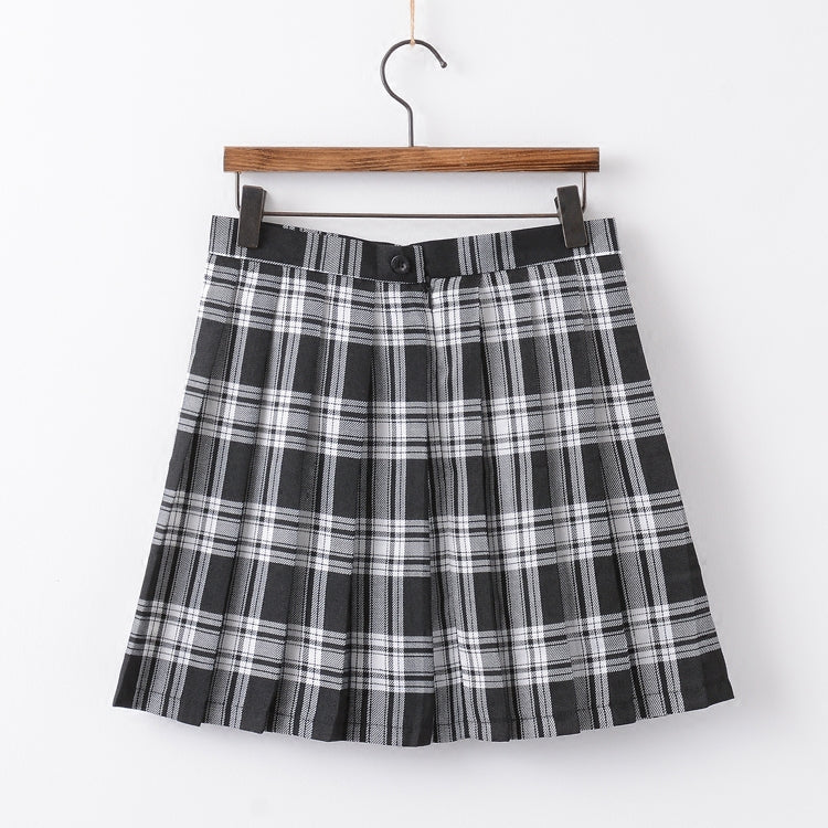 Black and white check pleated skirt PL50206