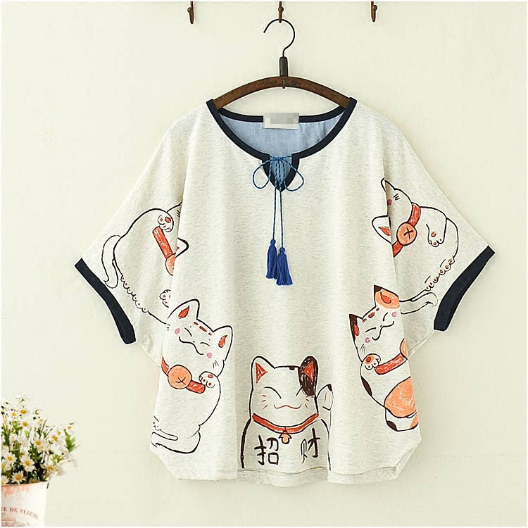 Lolita cat print short-sleeved T-shirt    PL20229