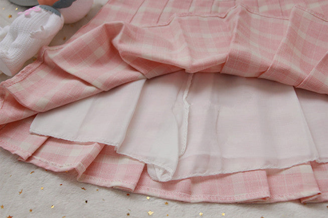 Pink plaid high waist skirt  PL20014