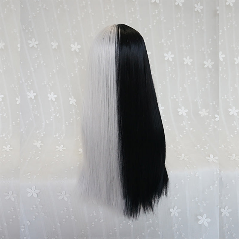 Black and white long straight wig PL50717