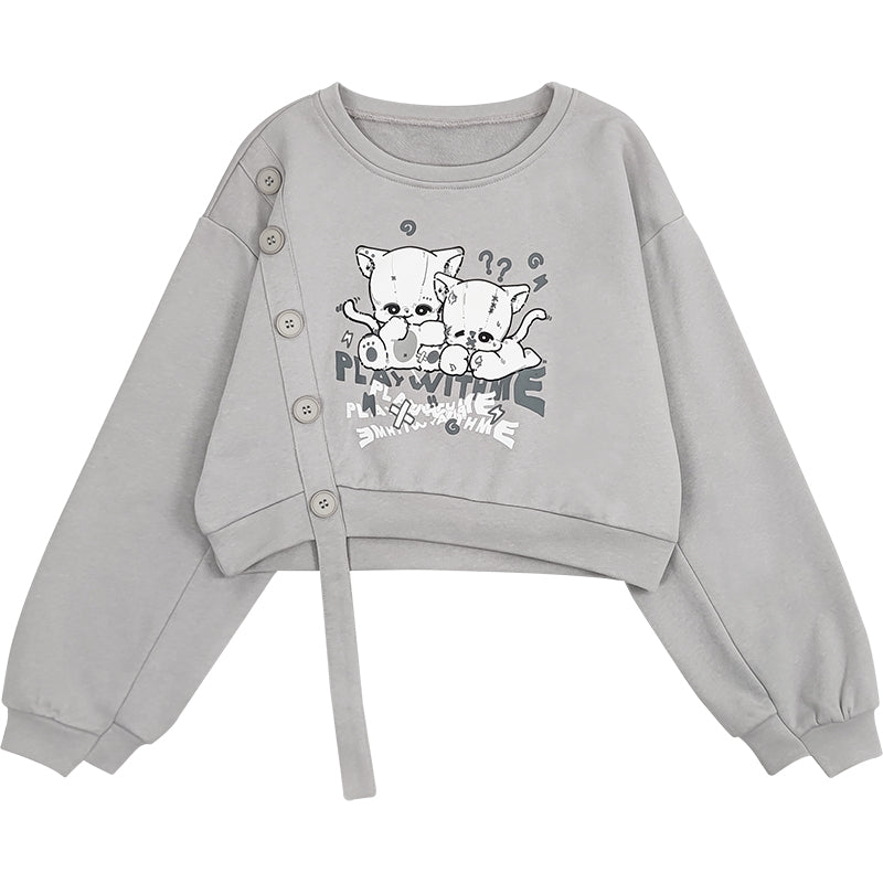 gray cartoon cropped sweatshirt  PL20579