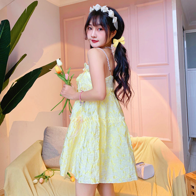 Yellow Puffy Slip Dress  PL52496